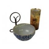 Hand-Painted Porcelain Vase, Stoneware Bowl, and M