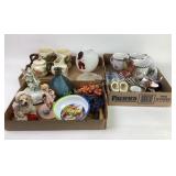 Tea set, Clogs, Glass hen,
