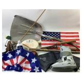 Gardening Tools, Flags, and Ski Boot