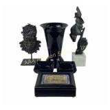 Sculptures, Black Ceramic Vase, Bowls, and Music