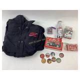Coca-Cola Branded Jacket, Tin Button Set, Keychain