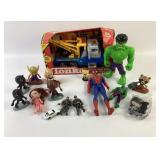 Tonka tow truck, Marvel figurine: Hulk,