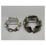 (2) sterling pins, one with pearls. Total weight