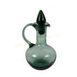 Green Glass Cruet With Stopper and Handle