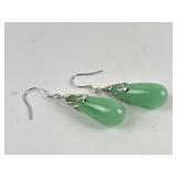 Pair sterling silver & jade earrings
