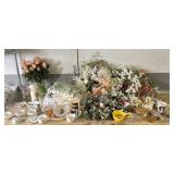 Wreaths, music box, glassware, raccoons