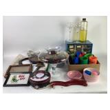 Sewing Box with Supplies, Pet Bowls, Candle Holder