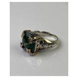 Sterling filigree, 14k gold, green chrysoprase &