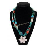 Turquoise, carved MOP and hard stone bead