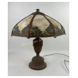 Arts & Crafts bent panel slag glass lamp, circa