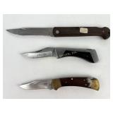 (3) pocket knives Buck 432, Sharp 200, Japan