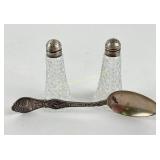 Sterling Iowa souvenir spoon & glass shakers with