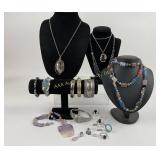 Costume Jewelry: Stone necklace, millefiori glass