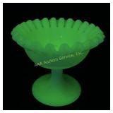Fenton uranium custard ruffled glass candy