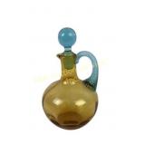 Amber and Blue Glass Cruet with Blue Handle and St