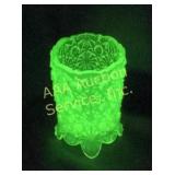 Uranium Glass Toothpick Holder With Daisy and Butt