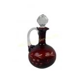 Bohemian Ruby Red Cut-to- Glass Cruet With Crystal