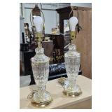 Crystal Table Lamps (2) with Gold Tone Base &
