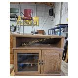 Wood TV Stand with Open Shelf, Glass Door with