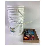 Plastic Buckets and Assorted Lego Pieces