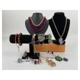 Costume Jewelry: Polished stone beaded necklaces,