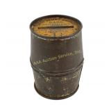 Tin litho advertising coin bank First Penny