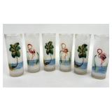 MCM hand painted highball glasses flamingos palm