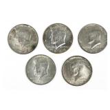 Four 1968 & One 1966 Kennedy Half Dollars