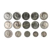 1971, 1972, 1973 US Kennedy, Standing Liberty, Buf