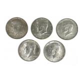 Four 1967 & One 1965 Kennedy Half Dollar Coins