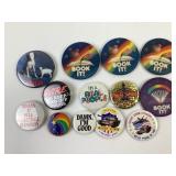 Vintage button pins Book It, Dare, RCA, King