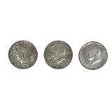 Two 1964 & One 1964-D Kennedy Half Dollars