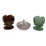 (2) Degenhart glass toothpick holders green &