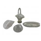 Pressed Glass Fruit Bowl, Pickle Tray, Baskets