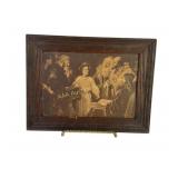 Framed Sepia Print of Religious Scene with Wooden