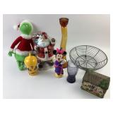 NOS Santa cookie jar, The Grinch plush,