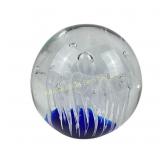 Vintage flower glass paperweight white and blue