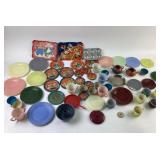 Ohio Art tin litho toy tea set, Anchor Hocking