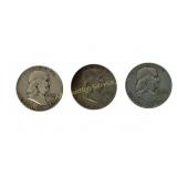 Franklin Half Dollar Coins: 1954, 1958, 1959