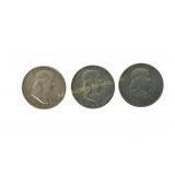 3 Franklin Half Dollars, Silver Coins 1960, 61
