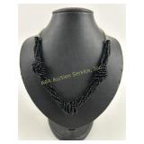 Black onyx or jet beaded necklace with sterling