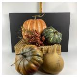 Decorative Pumpkins With Wicker Basket, Foam Board