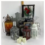 Decorative Lanterns, Stone Cross, Holiday Decor