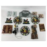 Cast Iron Rooster Trivets, Bell, Chalkware Decor