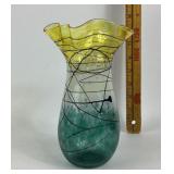 Handblown Yellow, Green Art Glass Vase by Dottie B