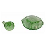 Green Uranium Depression Glass Candle Holder, Dish