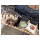 Metal Stools, Ornate Bright Foil Resin Platter, Pr