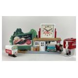 Coca Cola Clock, Bank, Musical Soda Fountain
