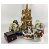 Holiday Decor With Snow Globes, Music Boxes, Carou