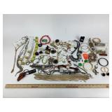 Costume Jewelry: leather beaded bracelet, lucite